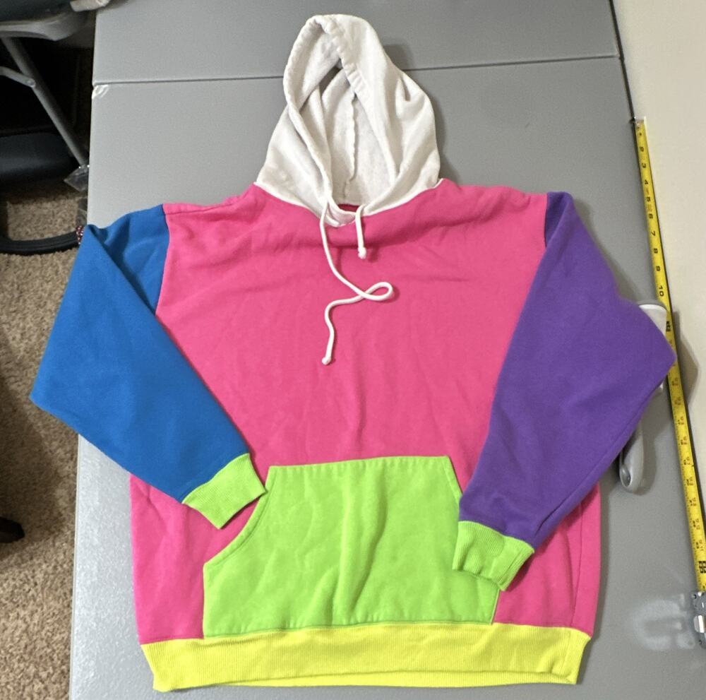 bokeh Womens M Pink Green Blue Purple White Colorblock Pullover Fleece Hoodie